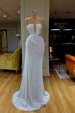 Gorgeous White Sequins Strapless Online Prom Dress BM bride
