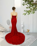 Red Sweetheart Sleeveless Sequined Prom Dress with High Slit BM bride
