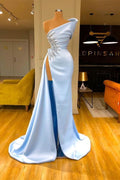 Sky Blue Sleeveless Long Mermaid Prom Dress with Beads BM bride
