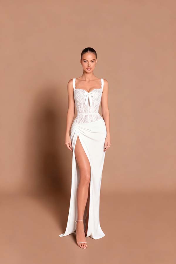 Spaghetti Strap Sleeveless Long Mermaid Prom Dress With Split BMBRIDE