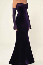Purple Strapless Mermaid Long Prom Dress With Detachable Sleeves