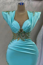 Emerald Satin Prom Dress Sleeves Applikation Long Mermaid BM bride
