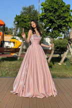 Strapless Beading A Line Long Prom Dress With Detachable Sleeves