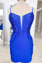 Sparkly Navy Corset Top Beaded Tight Short Homecoming Dress Bmbride