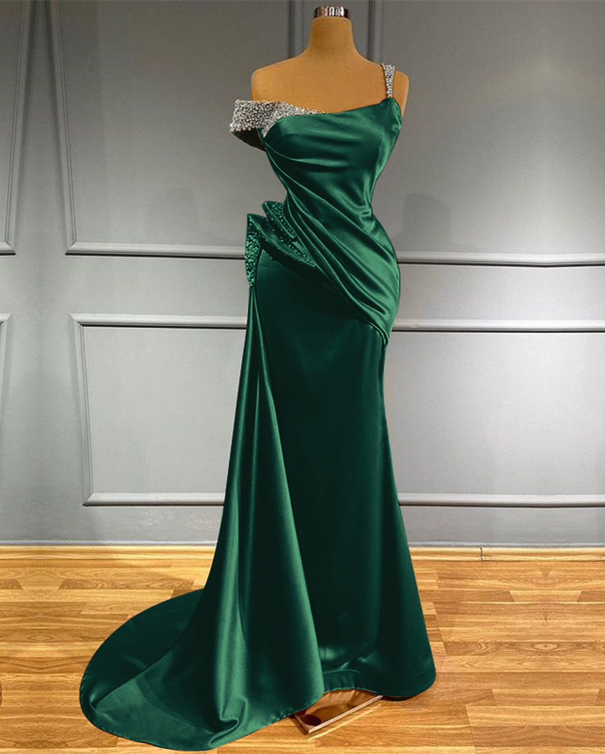 Long Off-the-Shoulder Ruffles Mermaid Evening Dress with Beads BM bride