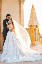 BMbride Beautiful A-Line Long White Sleeveless Wedding Dresses With Lace BMbride