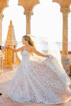 BMbride Beautiful A-Line Long White Sleeveless Wedding Dresses With Lace BMbride