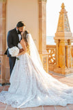 BMbride Beautiful A-Line Long White Sleeveless Wedding Dresses With Lace BMbride