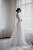 BMbride Beautiful A-line White Long Sleeves Lace Appliques Wedding Dress BMbride