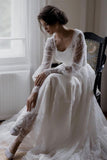 BMbride Beautiful A-line White Long Sleeves Lace Appliques Wedding Dress BMbride