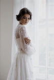 BMbride Beautiful A-line White Long Sleeves Lace Appliques Wedding Dress BMbride