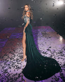 BMbride Beautiful Dark Green Mermaid High Neck Prom Dress With Slit BMbride