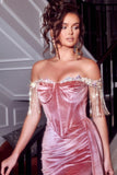 BMbride Beautiful Dusty Rose Off-the-shoulder Glitter Mermaid Prom Dress With Slit BMbride