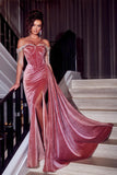 BMbride Beautiful Dusty Rose Off-the-shoulder Glitter Mermaid Prom Dress With Slit BMbride
