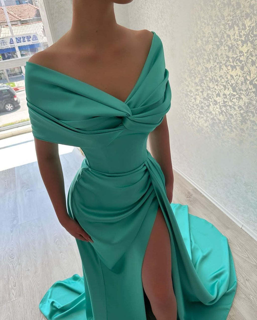 BMbride Beautiful Long A-line Off-the-shoulder Prom Dress With Slit BMbride