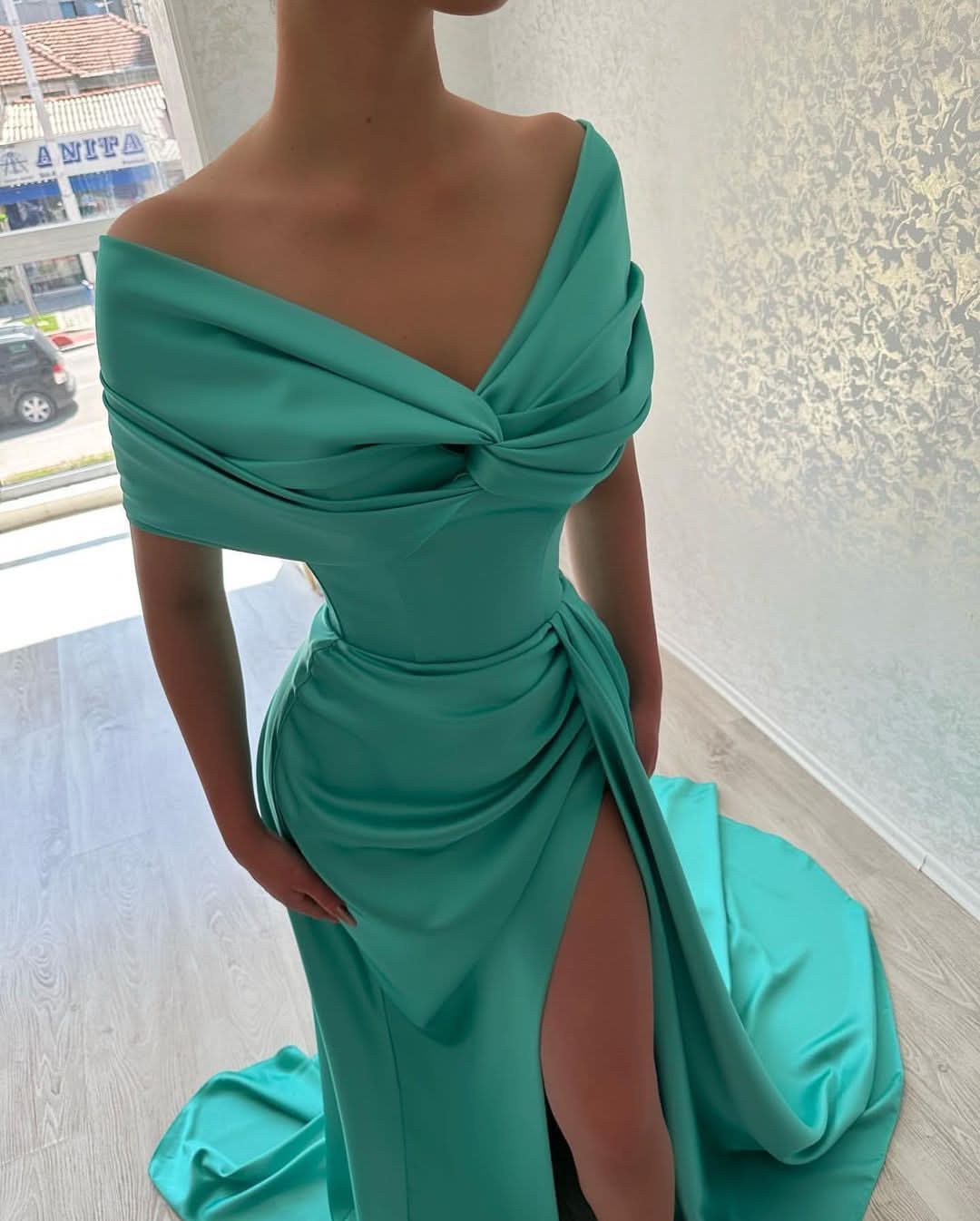 BMbride Beautiful Long A-line Off-the-shoulder Prom Dress With Slit BMbride