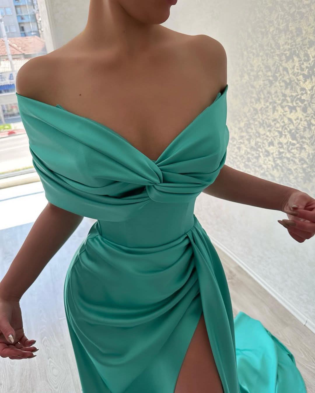 BMbride Beautiful Long A-line Off-the-shoulder Prom Dress With Slit BMbride