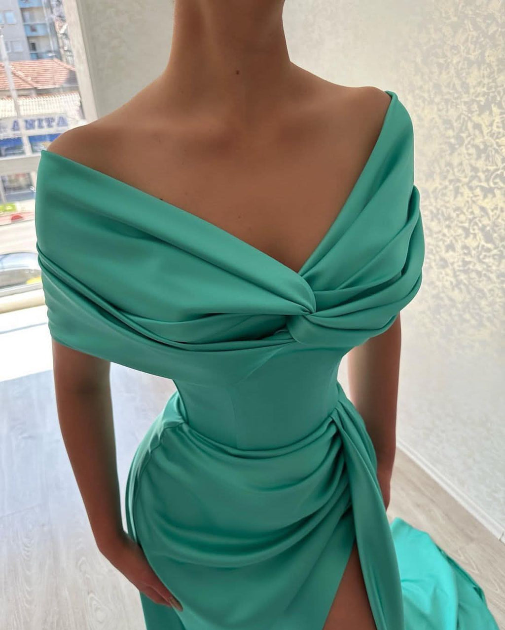 BMbride Beautiful Long A-line Off-the-shoulder Prom Dress With Slit BMbride