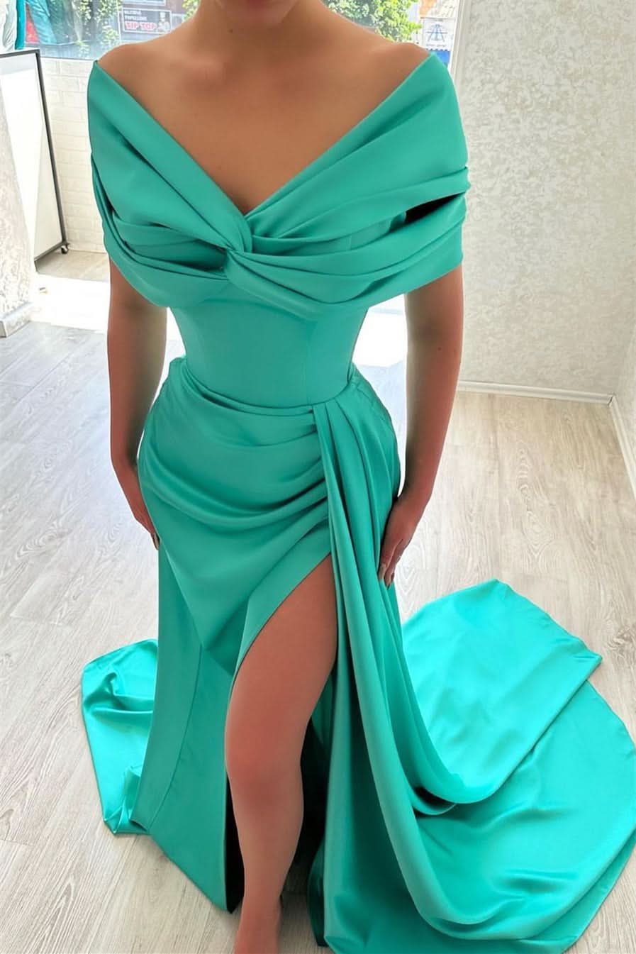 BMbride Beautiful Long A-line Off-the-shoulder Prom Dress With Slit BMbride