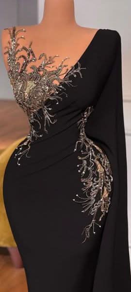 BMbride Beautiful Long Black Mermaid Beading Lace Prom Dress BMbride
