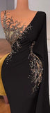 BMbride Beautiful Long Black Mermaid Beading Lace Prom Dress BMbride
