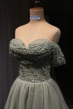 BMbride Beautiful Long Green A-line Off-the-shoulder Sequined Beading Prom Dress BMbride