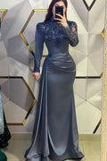 BMbride Beautiful Long Mermaid High Neck Sequined Prom Dress With Long Sleeves BMbride