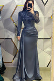 BMbride Beautiful Long Mermaid High Neck Sequined Prom Dress With Long Sleeves BMbride