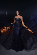 BMbride Beautiful Long Mermaid Lace Sleeveless Prom Dress With Detachable Train BMbride