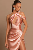 BMbride Beautiful Long Mermaid One Shoulder Satin Prom Dress With Slit BMbride