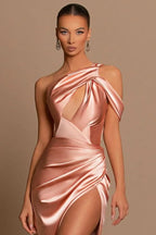 BMbride Beautiful Long Mermaid One Shoulder Satin Prom Dress With Slit BMbride