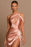 BMbride Beautiful Long Mermaid One Shoulder Satin Prom Dress With Slit BMbride