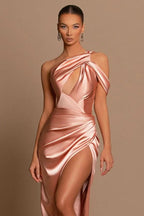 BMbride Beautiful Long Mermaid One Shoulder Satin Prom Dress With Slit BMbride