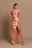 BMbride Beautiful Long Mermaid One Shoulder Satin Prom Dress With Slit BMbride