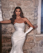 BMbride Beautiful Long Mermaid White Lace Sleeveless Wedding Dress With Appliques BMbride