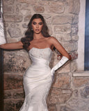 BMbride Beautiful Long Mermaid White Lace Sleeveless Wedding Dress With Appliques BMbride