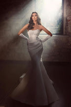 BMbride Beautiful Long Mermaid White Lace Sleeveless Wedding Dress With Appliques BMbride