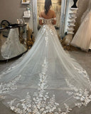 BMbride Beautiful Long Off-the-shoulder A-line Appliques Wedding Dress With Train BMbride