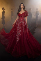 BMbride Beautiful Long Red Sweetheart A-line Prom Dress With Feather BMbride