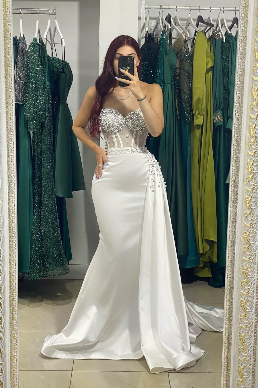 BMbride Beautiful Long Strapless Sleeveless Mermaid Prom Dress With Rhinestone BMbride