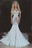 Beautiful Mermaid Lace Off-the-Shoulder Wedding Dress Bridal Wears BM bride