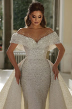 BMbride Beautiful Mermaid Panel Portrait Wedding Dresses With Beaded BMbride