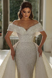 BMbride Beautiful Mermaid Panel Portrait Wedding Dresses With Beaded BMbride