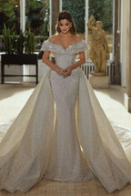 BMbride Beautiful Mermaid Panel Portrait Wedding Dresses With Beaded BMbride