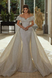 BMbride Beautiful Mermaid Panel Portrait Wedding Dresses With Beaded BMbride
