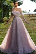 BMbride Beautiful Off-the-shoulder Long Sleeve A-line Prom Dress With Ruffles BMbride