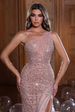 BMbride Beautiful One Shoulder Sleeveless Beading Split Front Mermaid Prom Dress BMbride