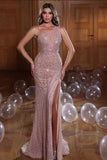 BMbride Beautiful One Shoulder Sleeveless Beading Split Front Mermaid Prom Dress BMbride