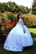 BMbride Beautiful Puffy Beaded Flower Girls Dresses With Long Sleeves BMbride