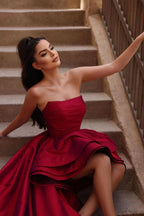 BMbride Beautiful Red A-line Sleeveless Ruffles Prom Dress With Train BMbride